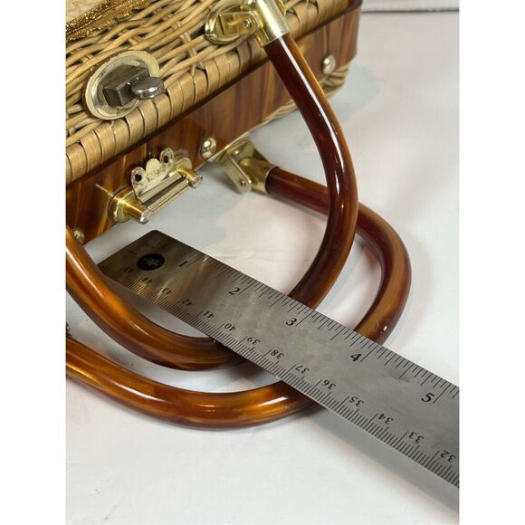 Vintage Atlas Sea Shell Tan Straw Woven Wicker PURSE Pearls Women HANDBAG BAG - Picture 13 of 13